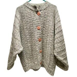 Vintage P.G.E. Mohair Wool Cardigan Women's‎ Medium Gray Ivory Chunky Knit NWOT
